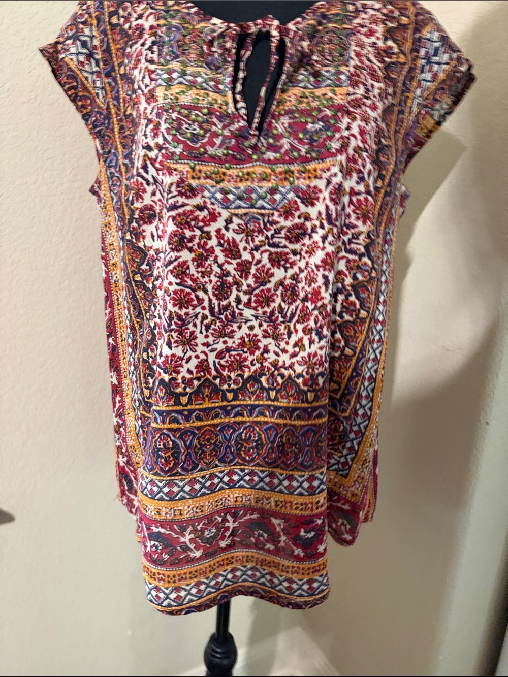 Lucky Brand Cream Blouse with Burgundy, Plum & Mustard Floral Print